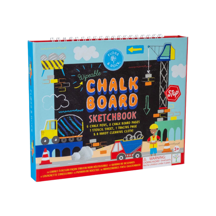 Floss & Rock Kids Activity Set | Kids Toys | Chalk Board Sketchbook - Construction
