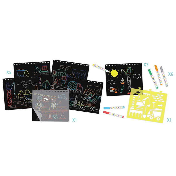 Floss & Rock Kids Activity Set | Kids Toys | Chalk Board Sketchbook - Construction