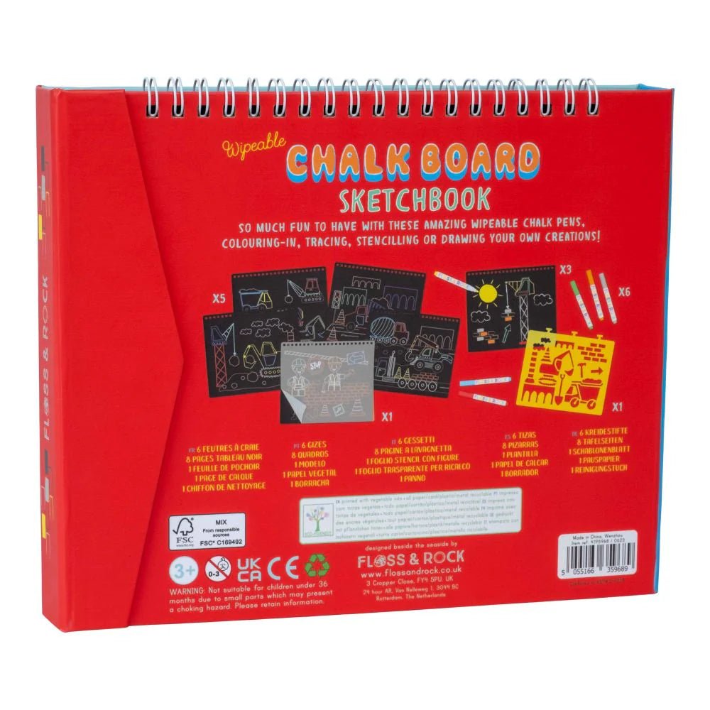 Floss & Rock Kids Activity Set | Kids Toys | Chalk Board Sketchbook - Construction