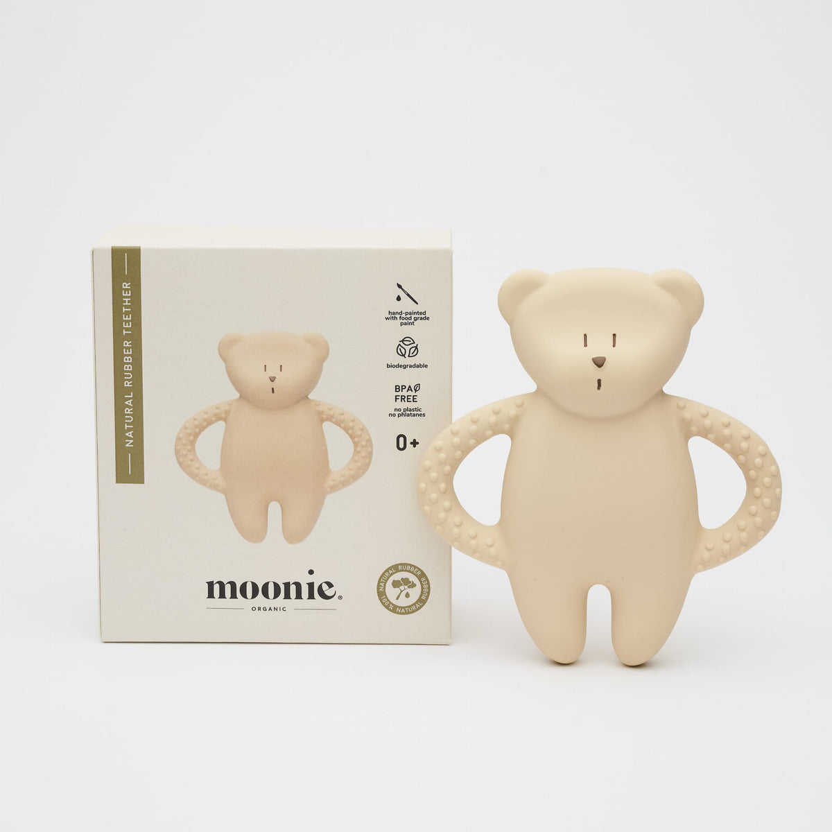 Moonie Bear } Natural Rubber Teether - Sand