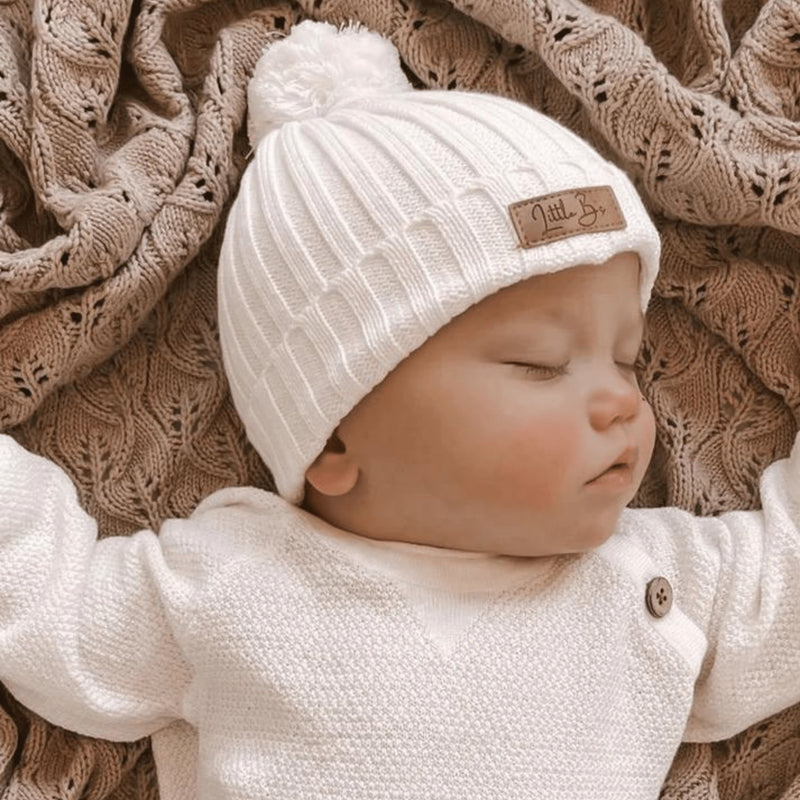 Ribbed Baby Beanie - White | Little B's Nursery | Baby Clothing 