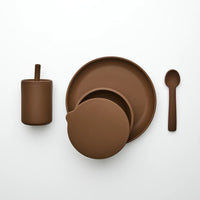 Rommer Children's Dinner Set - Mocha | Silicone plate, bowl, spoon and sippy cup